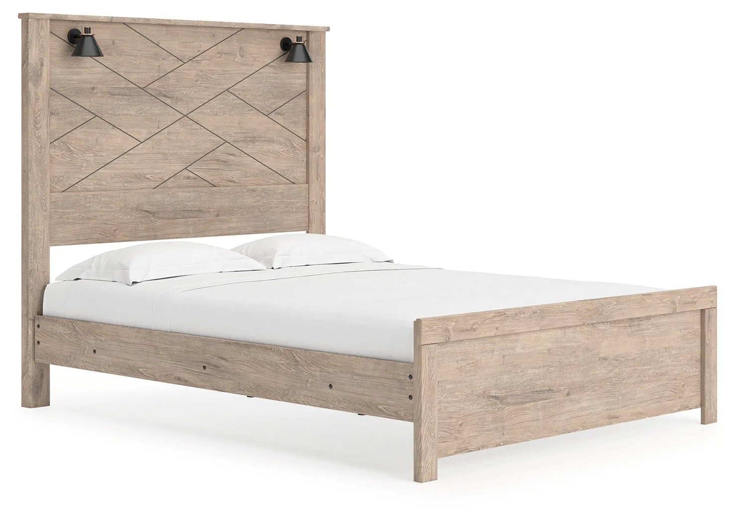 Senniberg Queen Panel Bed with 2 Nightstands in Light Brown/White
