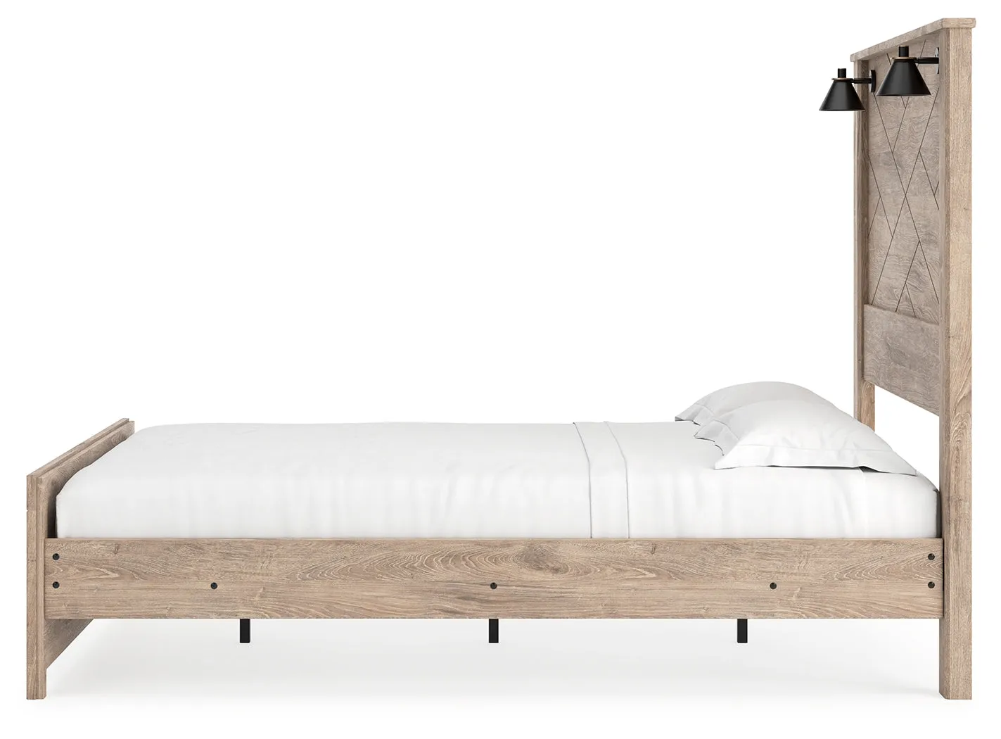 Senniberg Queen Panel Bed with 2 Nightstands in Light Brown/White