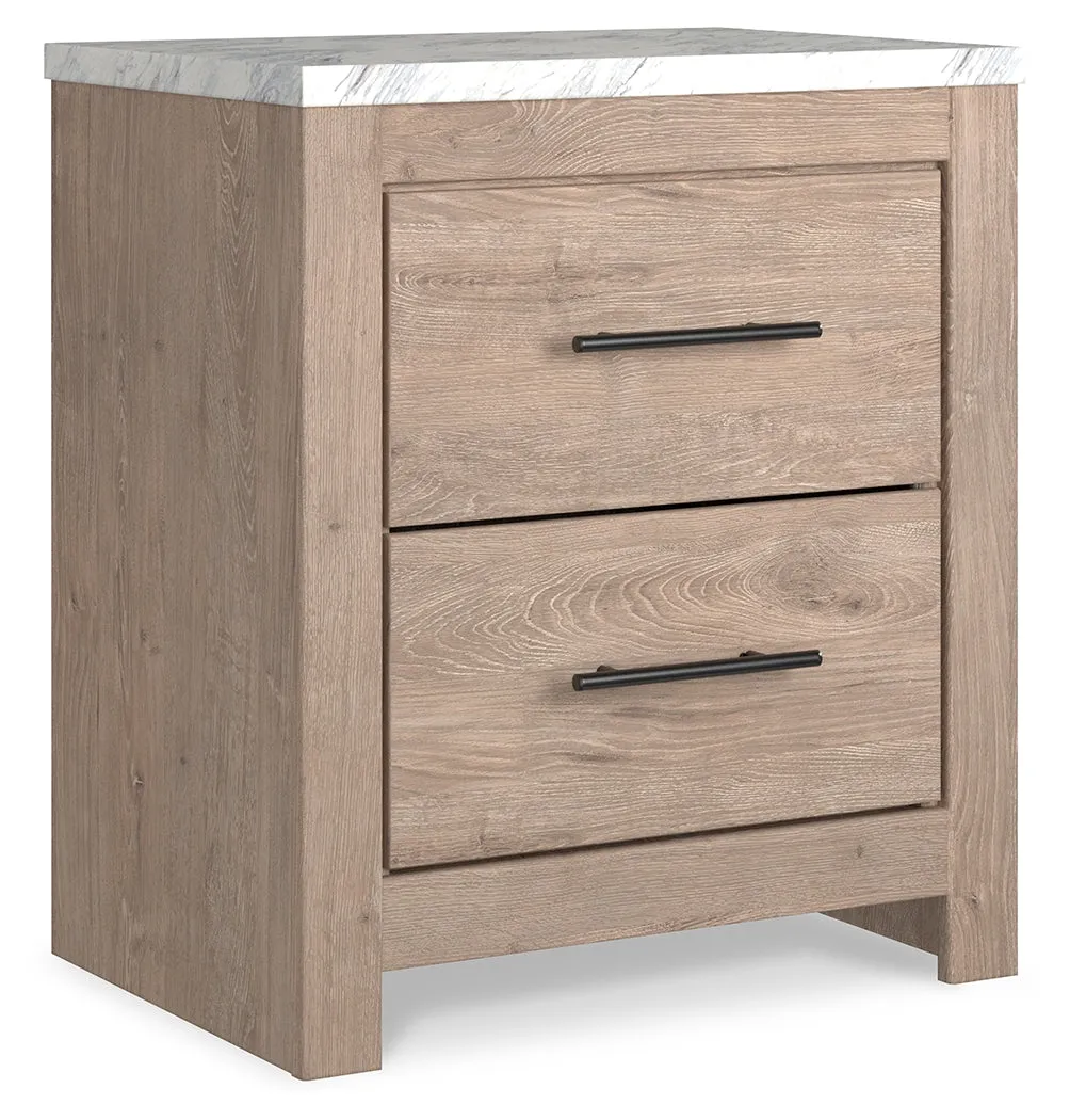 Senniberg Queen Panel Bed with 2 Nightstands in Light Brown/White