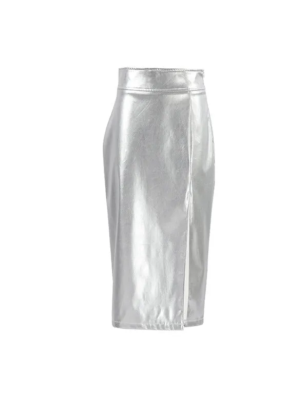 Shiny Solid Color Split-side A-line Skirts Bottoms