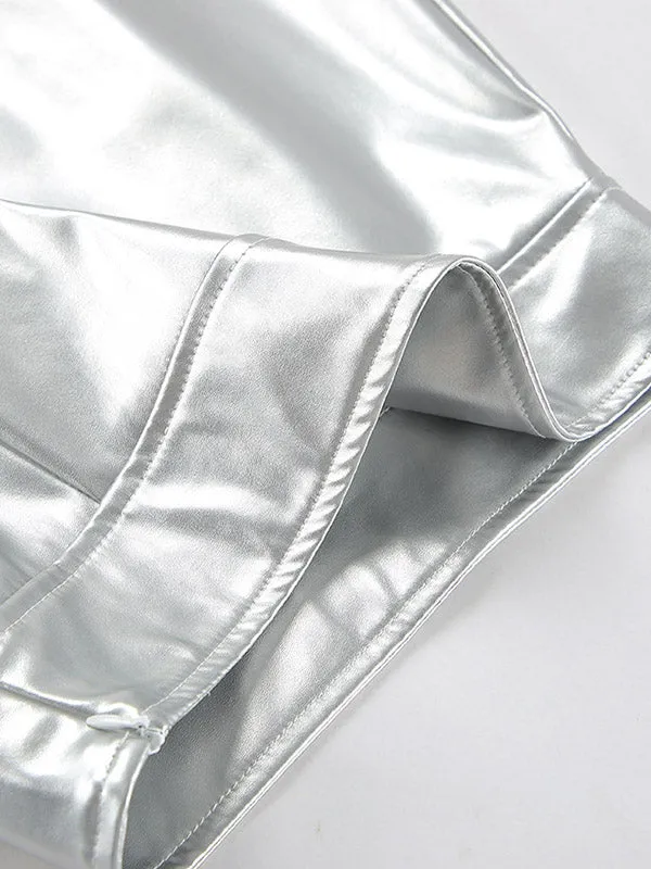 Shiny Solid Color Split-side A-line Skirts Bottoms