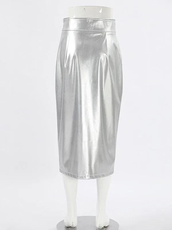 Shiny Solid Color Split-side A-line Skirts Bottoms