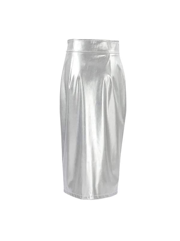 Shiny Solid Color Split-side A-line Skirts Bottoms