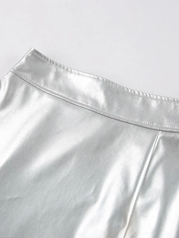 Shiny Solid Color Split-side A-line Skirts Bottoms