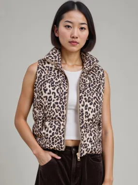 Sleeveless Leopard Puffer Vest