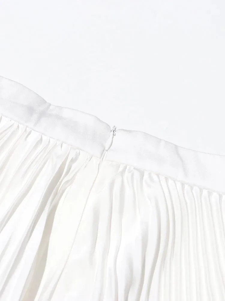 Spliced Stand Collar Top and Pleated Skirt Set