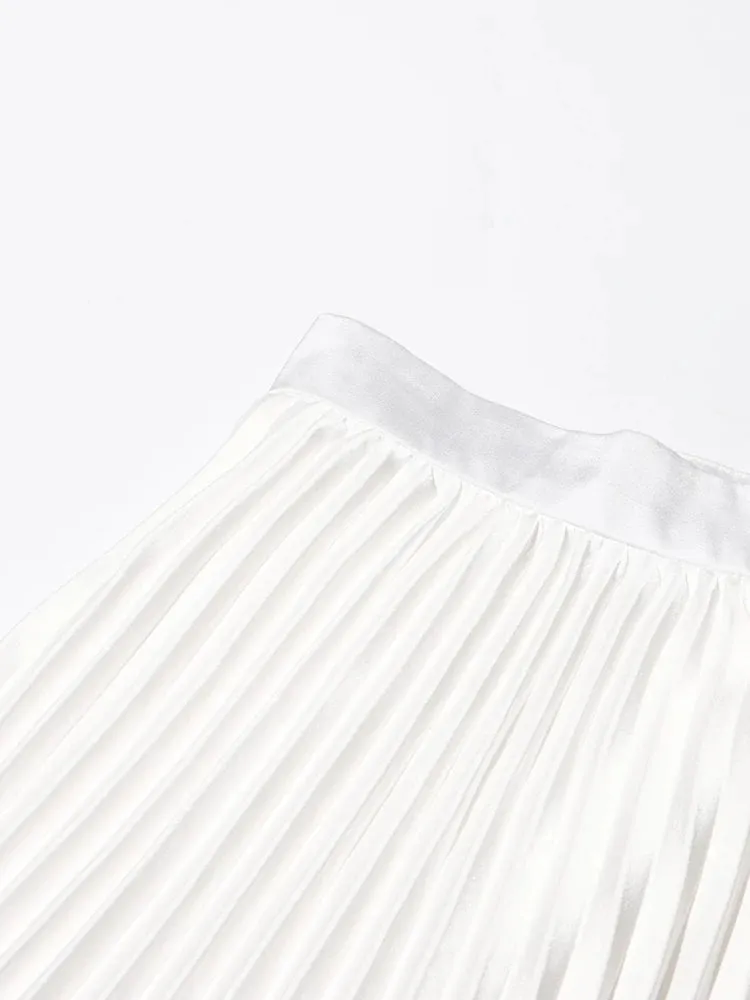 Spliced Stand Collar Top and Pleated Skirt Set