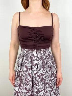 Stretch Light Weight Tech Knit Shirred Cami in Brown