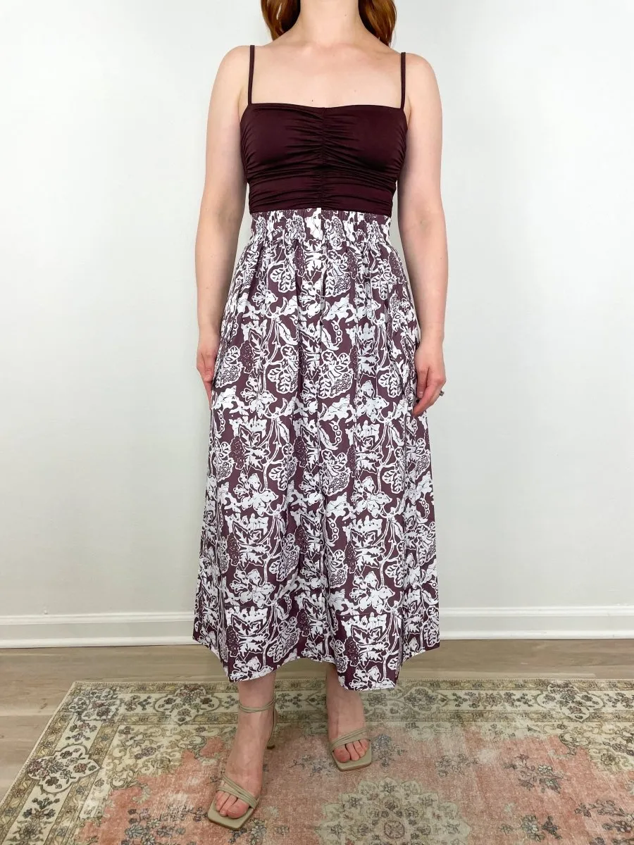 Stretch Light Weight Tech Knit Shirred Cami in Brown