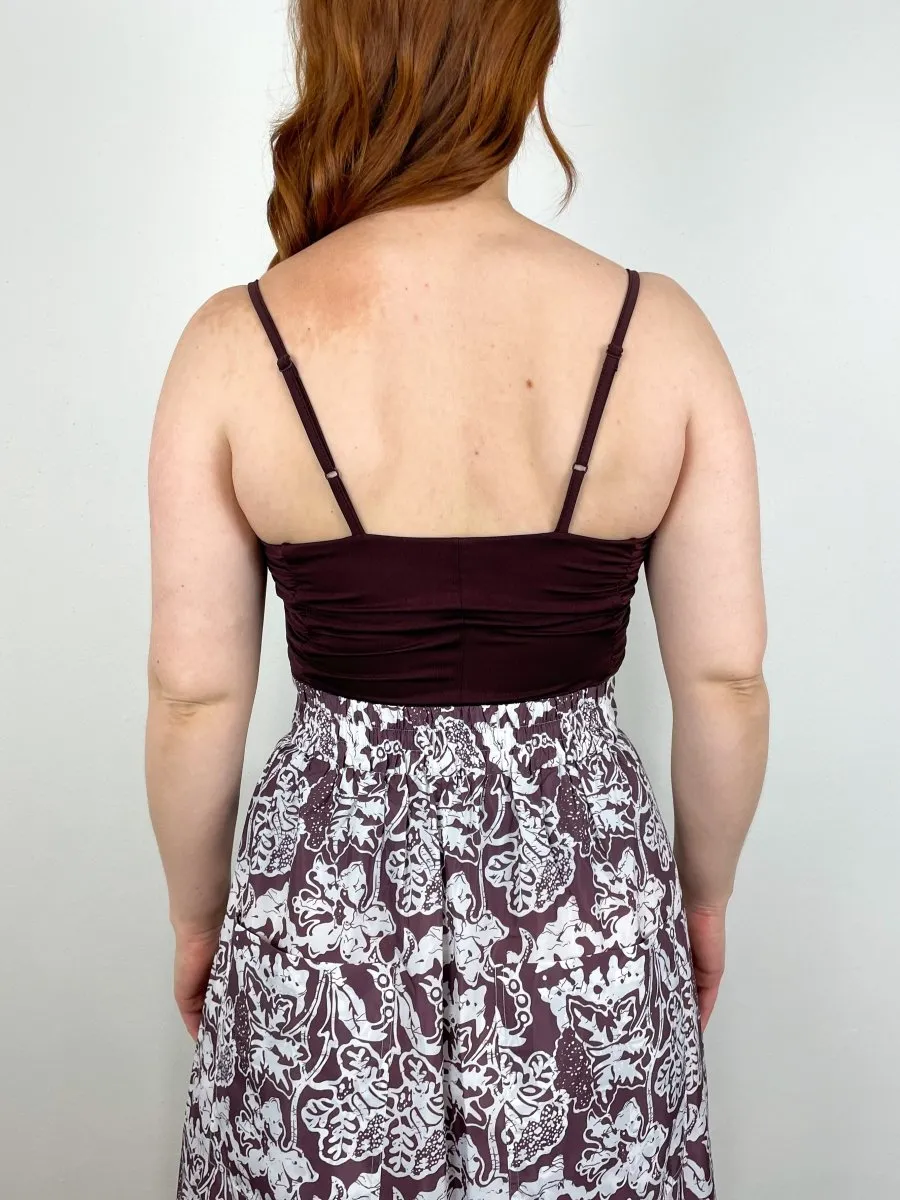Stretch Light Weight Tech Knit Shirred Cami in Brown