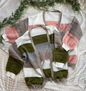 Stripe Open Front Sweater Cardigans
