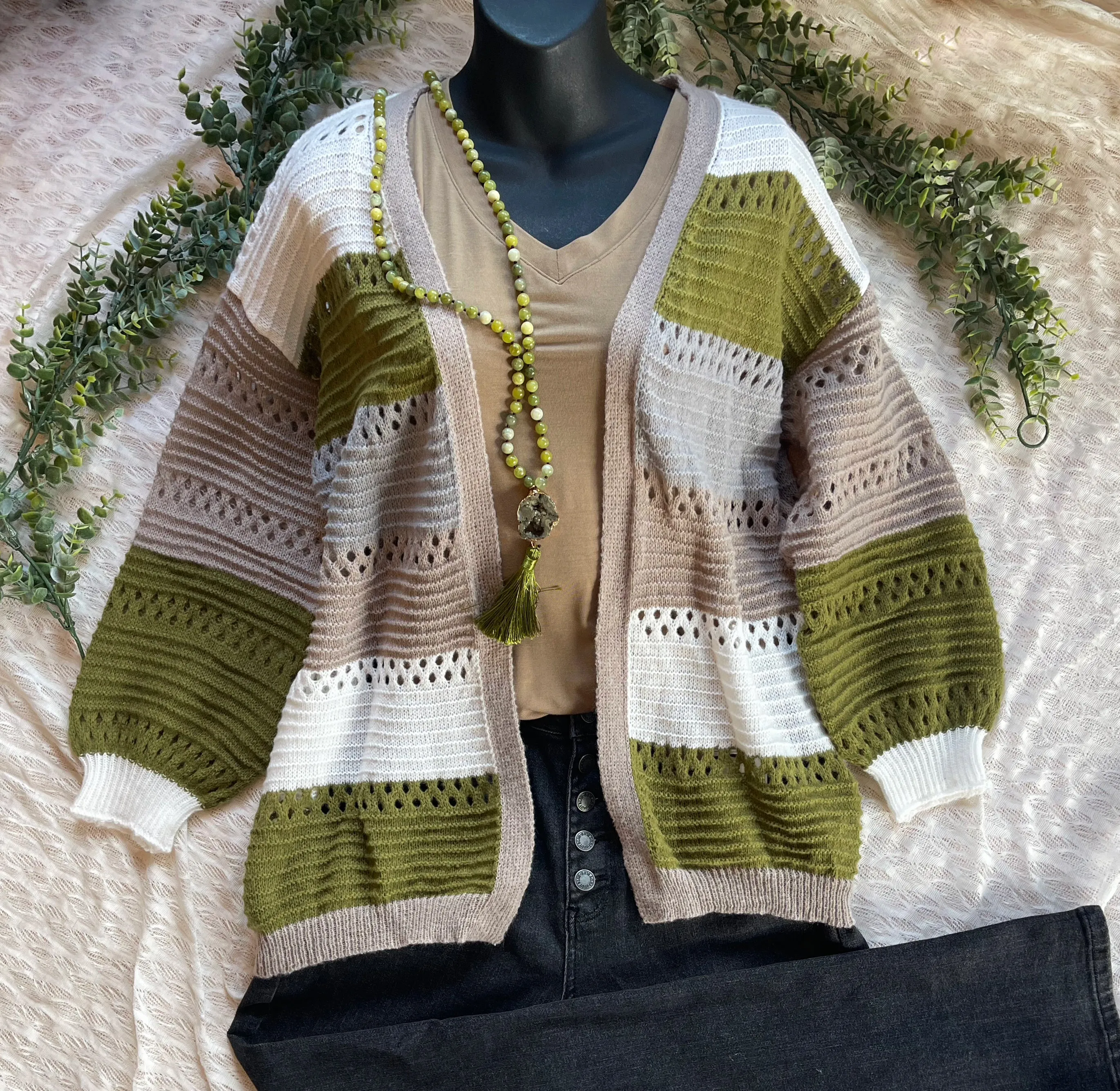 Stripe Open Front Sweater Cardigans