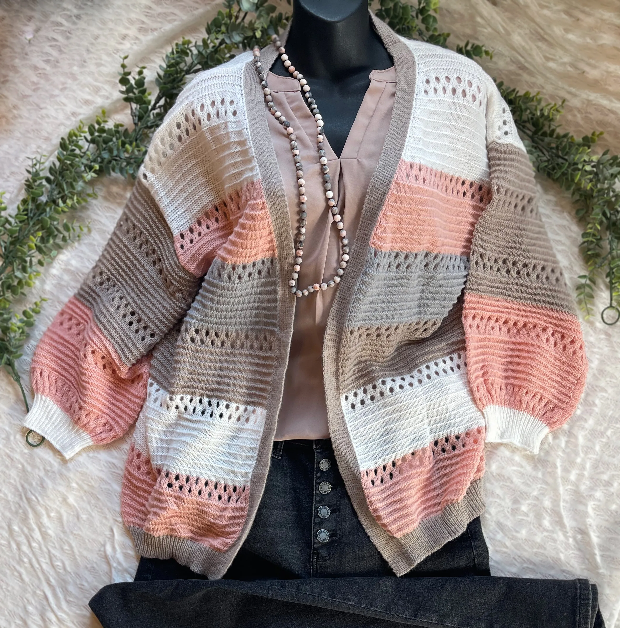 Stripe Open Front Sweater Cardigans