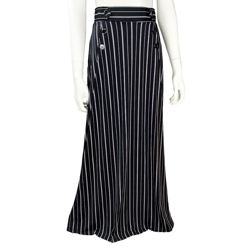 Striped Button Tab Maxi Skirt SK4467