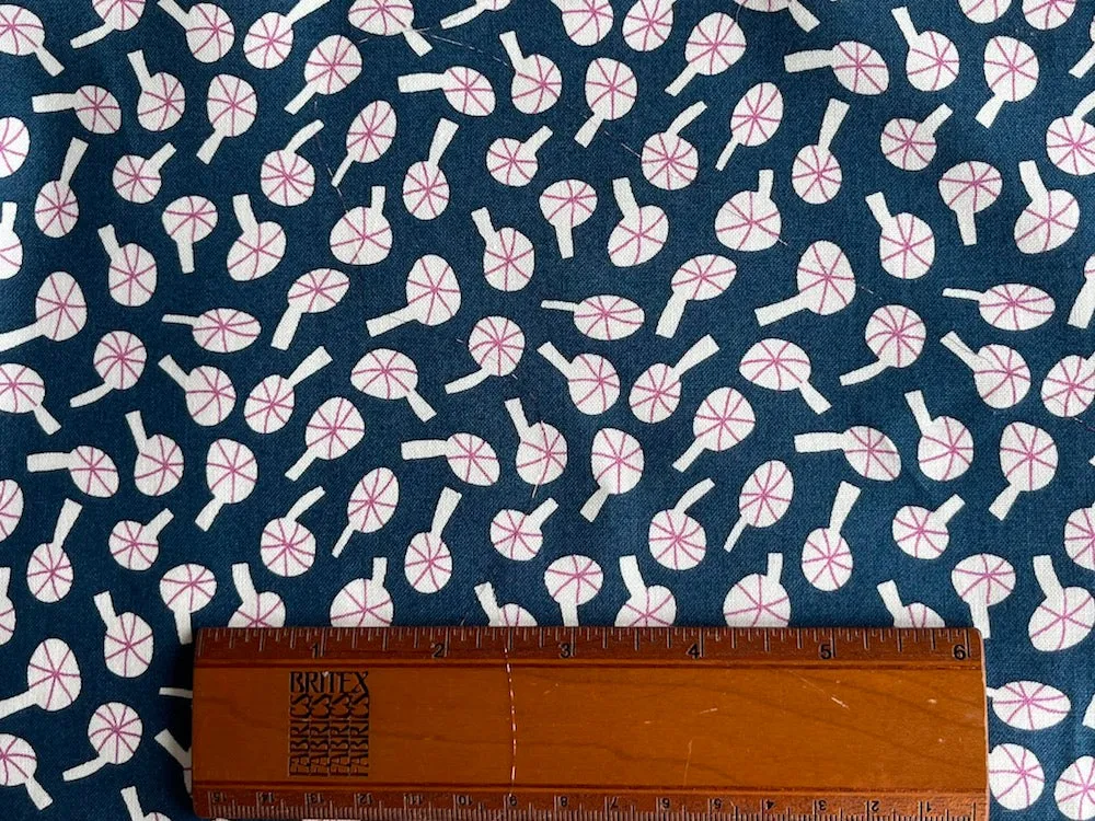 Stylized White & Rose Mushrooms On Bright Navy Cotton (Made in Japan)