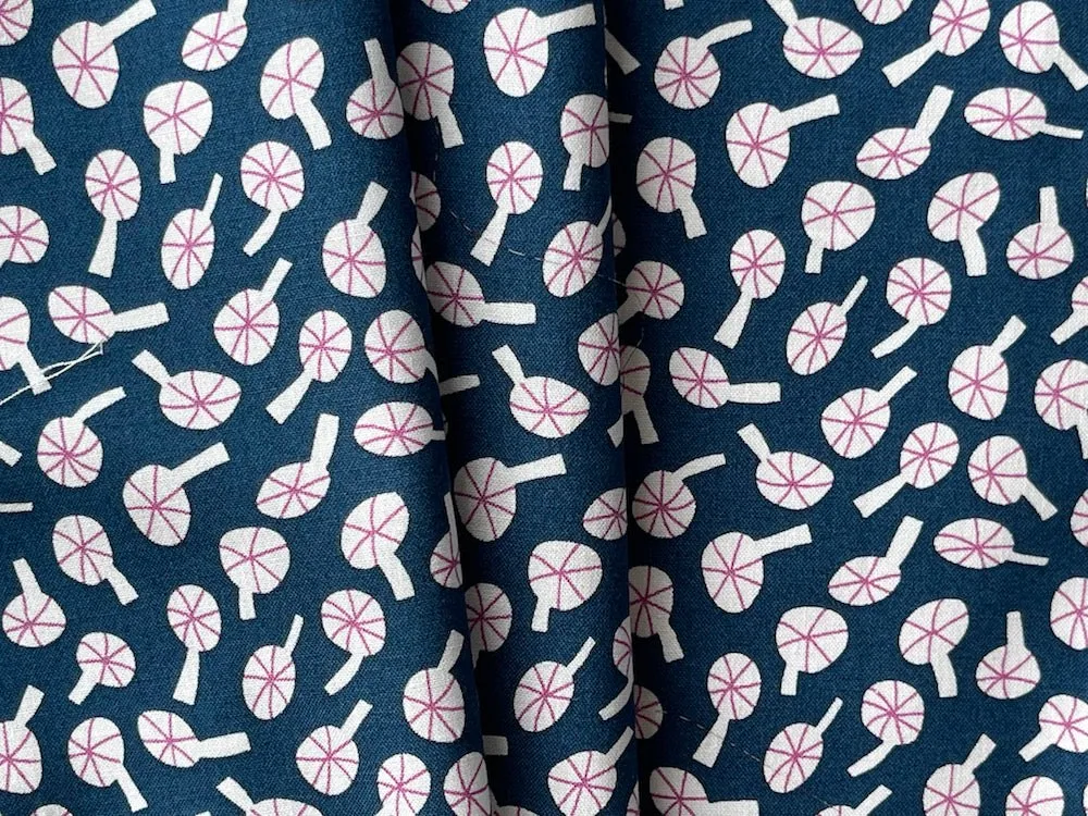 Stylized White & Rose Mushrooms On Bright Navy Cotton (Made in Japan)