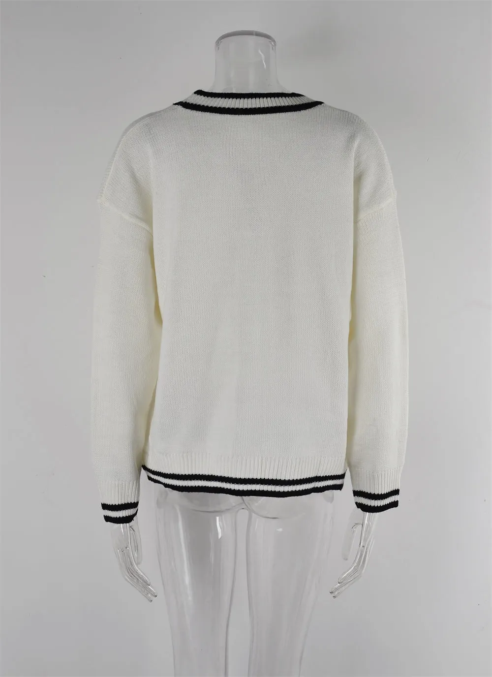 Two Tones Contrast Knitted Button-Up Cardigan