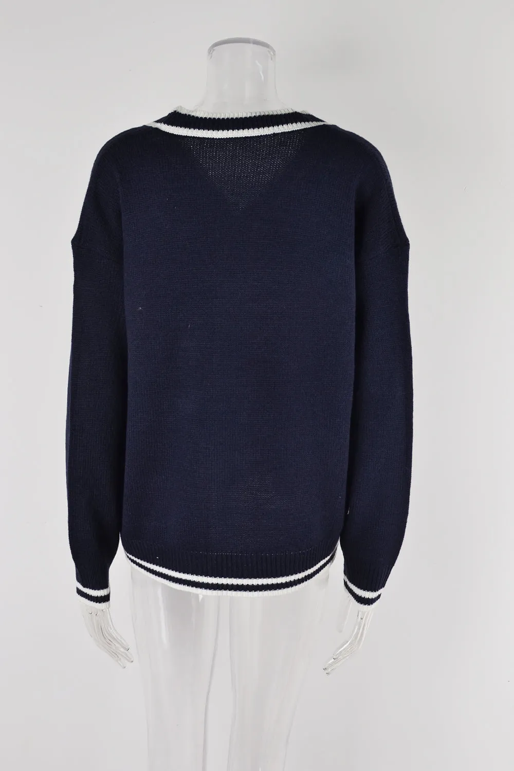 Two Tones Contrast Knitted Button-Up Cardigan