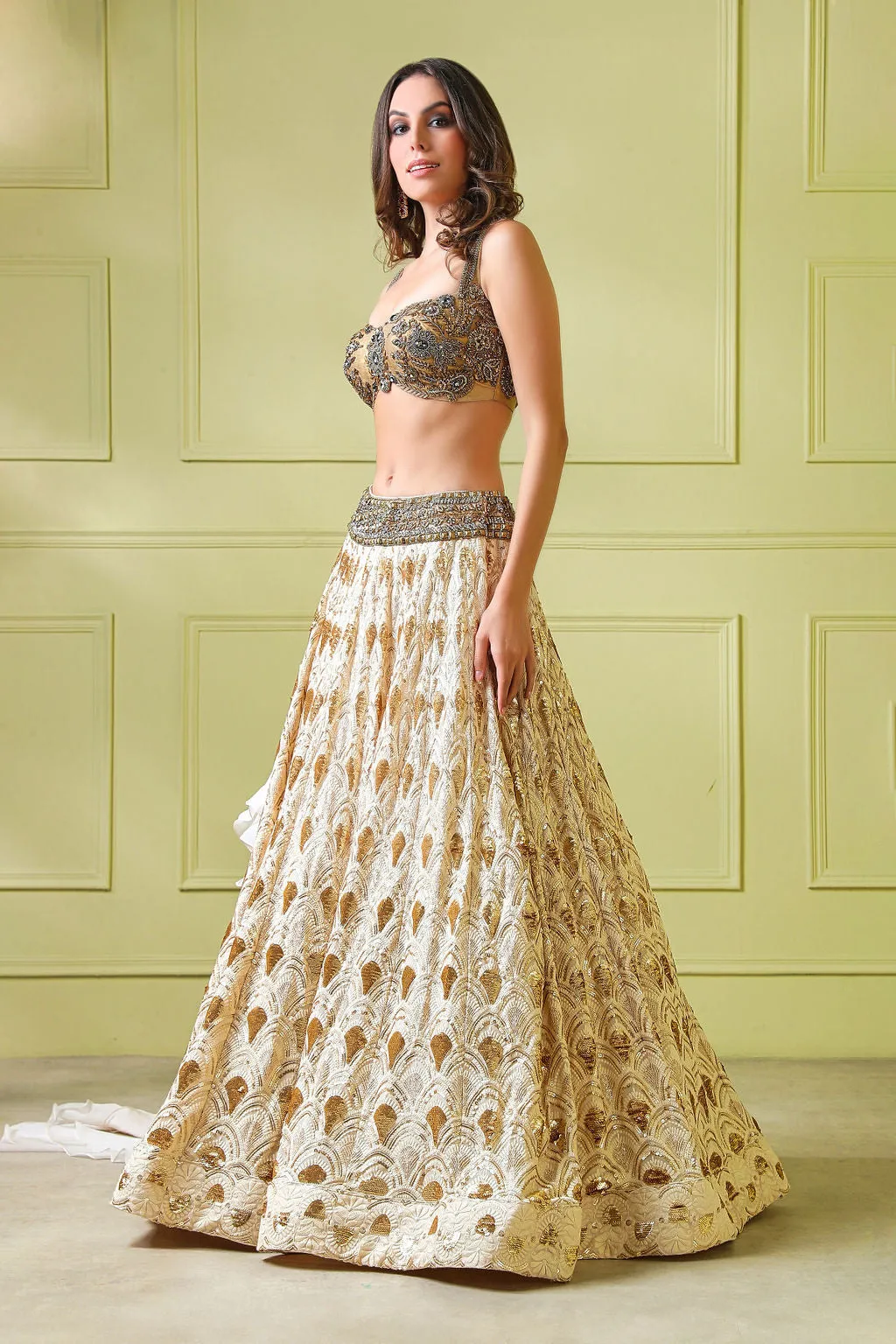 White & Gold Embroidery Skirt with Beautiful & Stylish EmbroideredTop