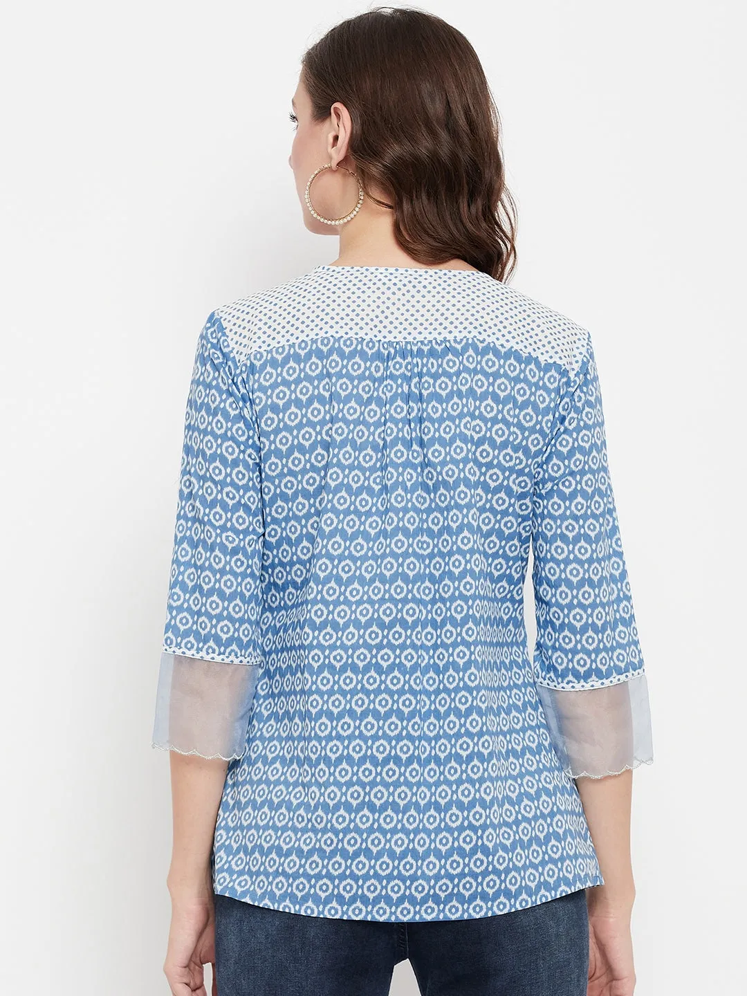 Women's Casual  Blue Geometric Print Round neck Tunic
