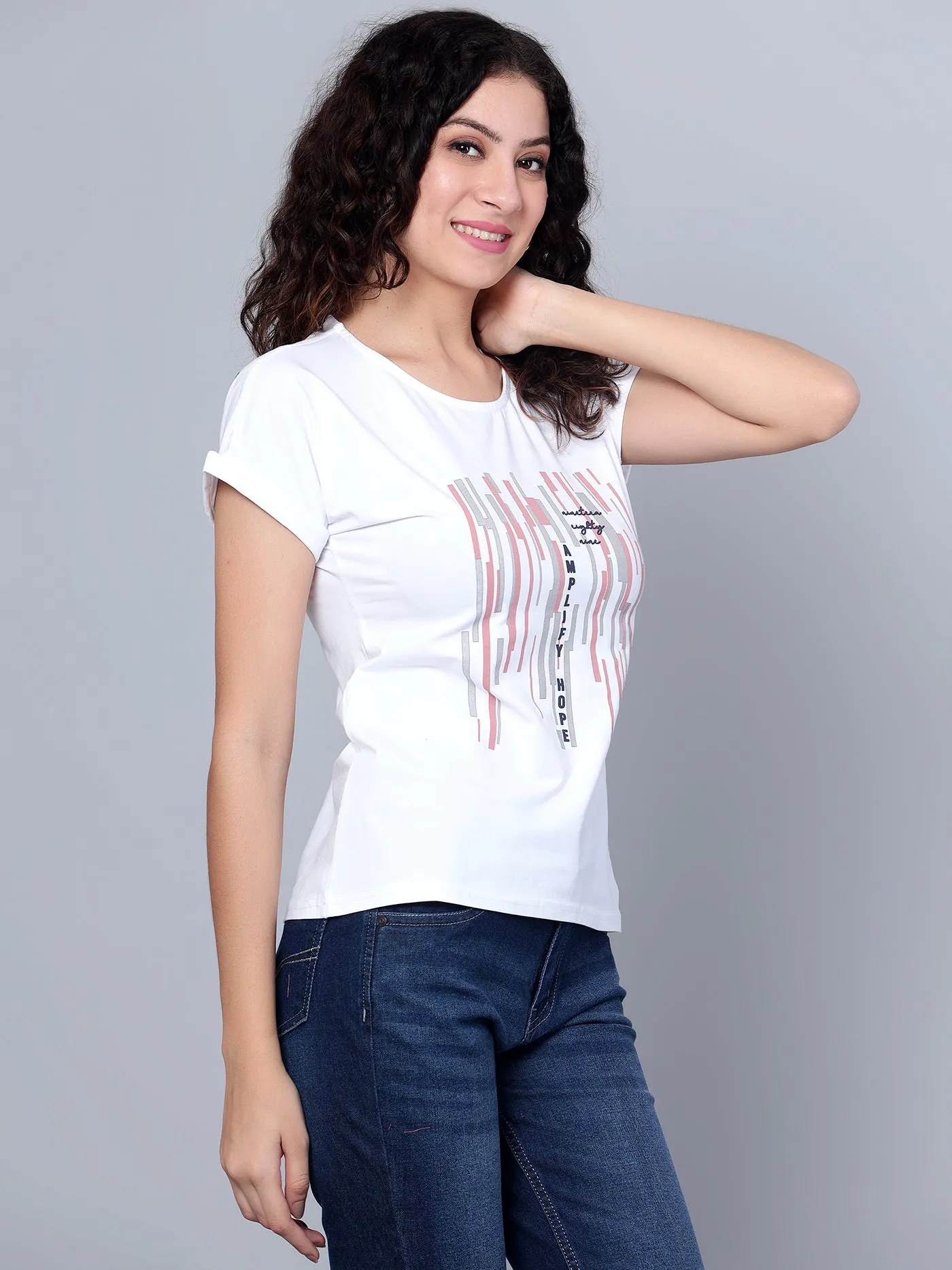 Women's Casual Extended Sleeve White Round neck Graphic Print T-Shirt
