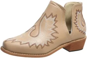 Womens Chelsea Boots Fashion Floral Short Ankle Chunky Stacked Low Heel Slip On V Cut Back Western Rodeo Cowboy Square Toe Work Boots
