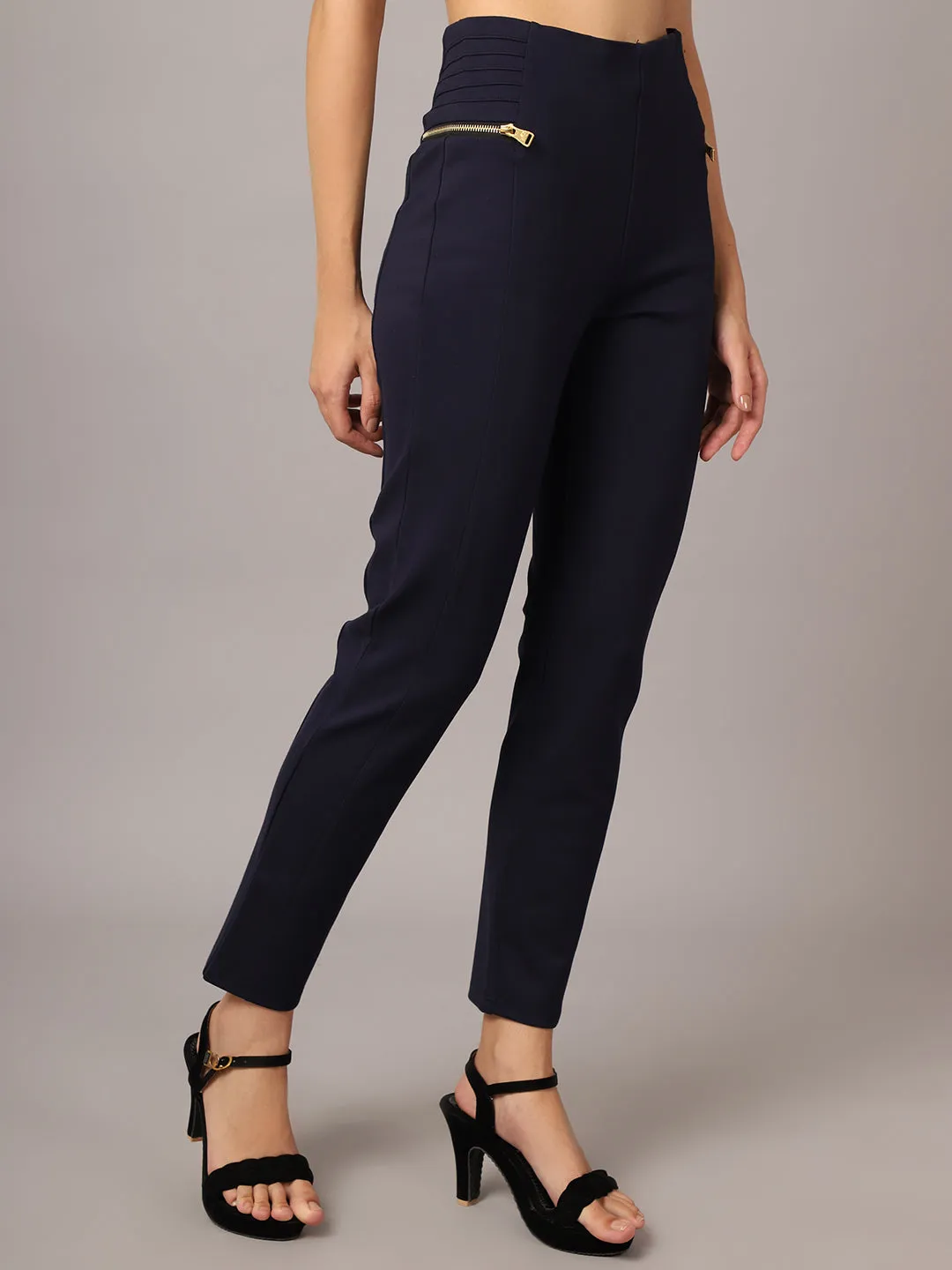 Women's  Flat Front Navy Blue  High rise Jeggings