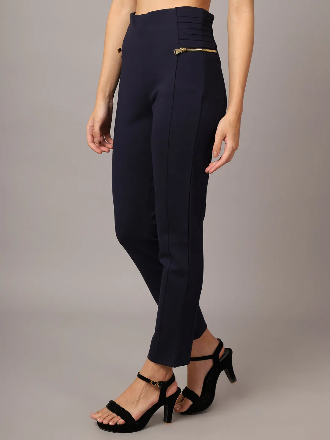 Women's  Flat Front Navy Blue  High rise Jeggings