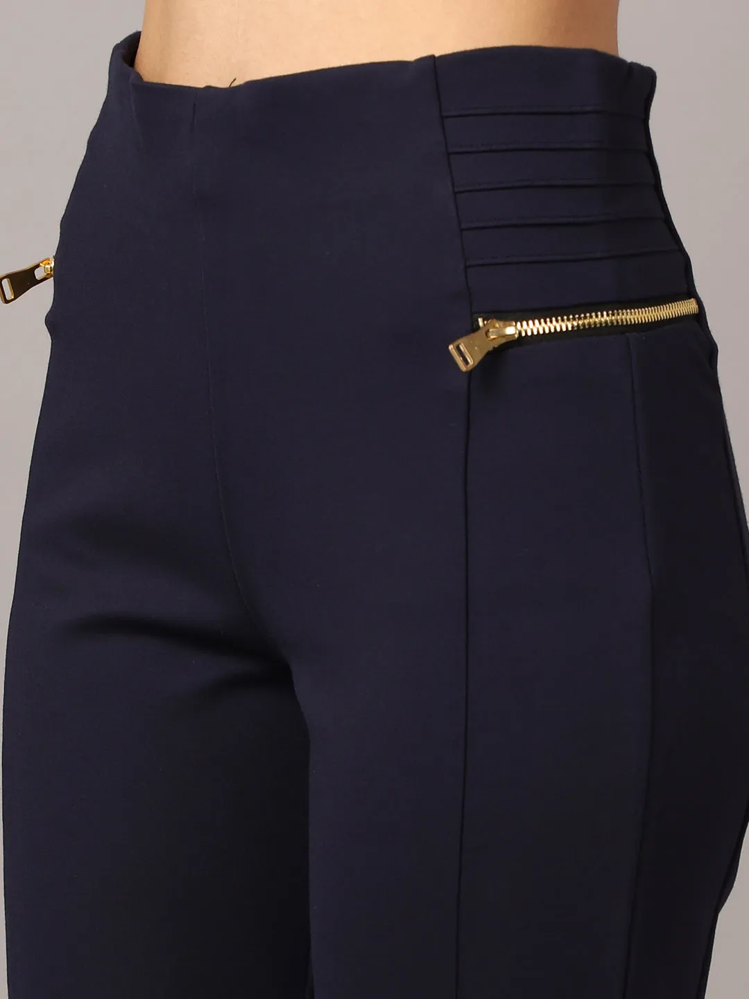 Women's  Flat Front Navy Blue  High rise Jeggings