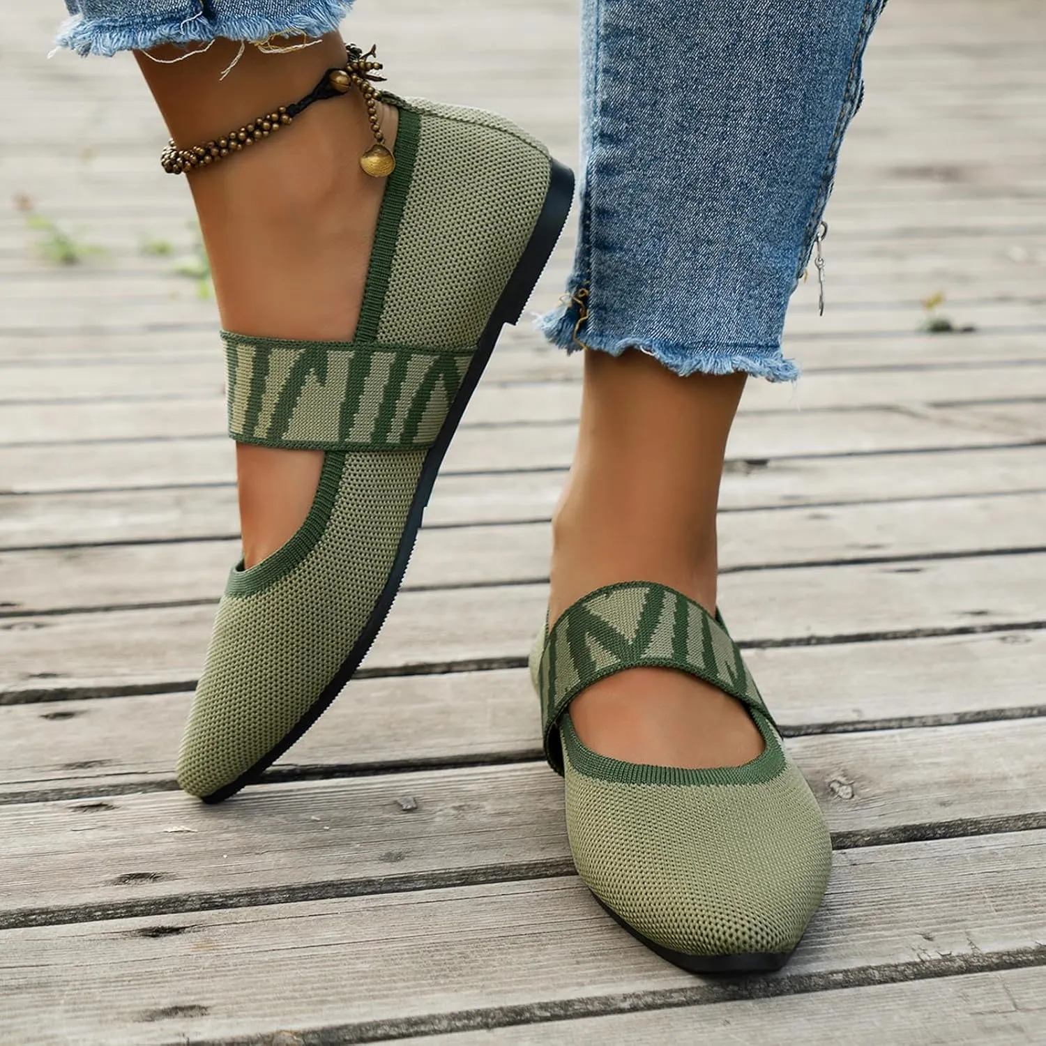 Womens Flat Shoes Knit Ballet Shoes Round Toe Slip on Loafer Casual Business Shoe Comfort Soft Office Flats