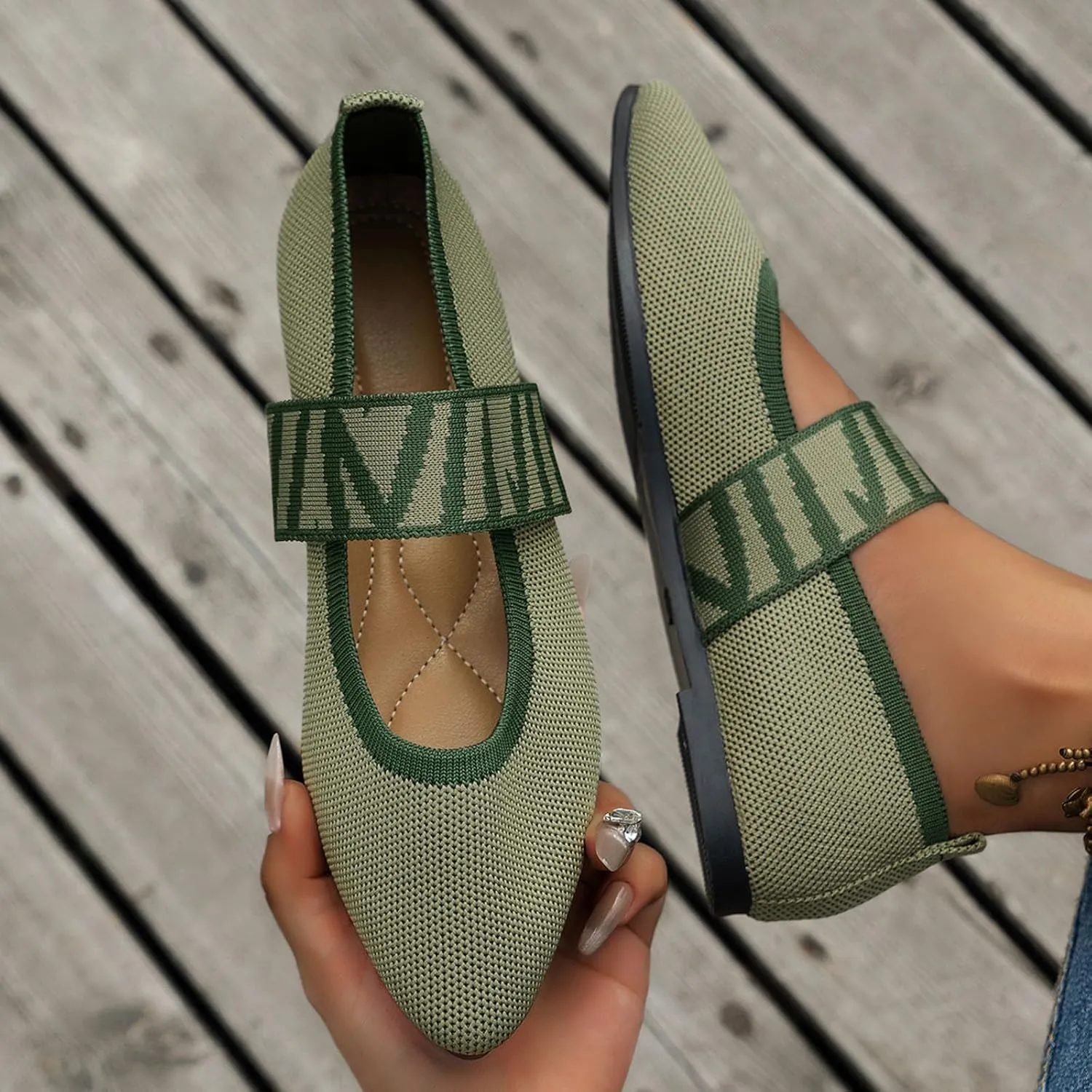 Womens Flat Shoes Knit Ballet Shoes Round Toe Slip on Loafer Casual Business Shoe Comfort Soft Office Flats