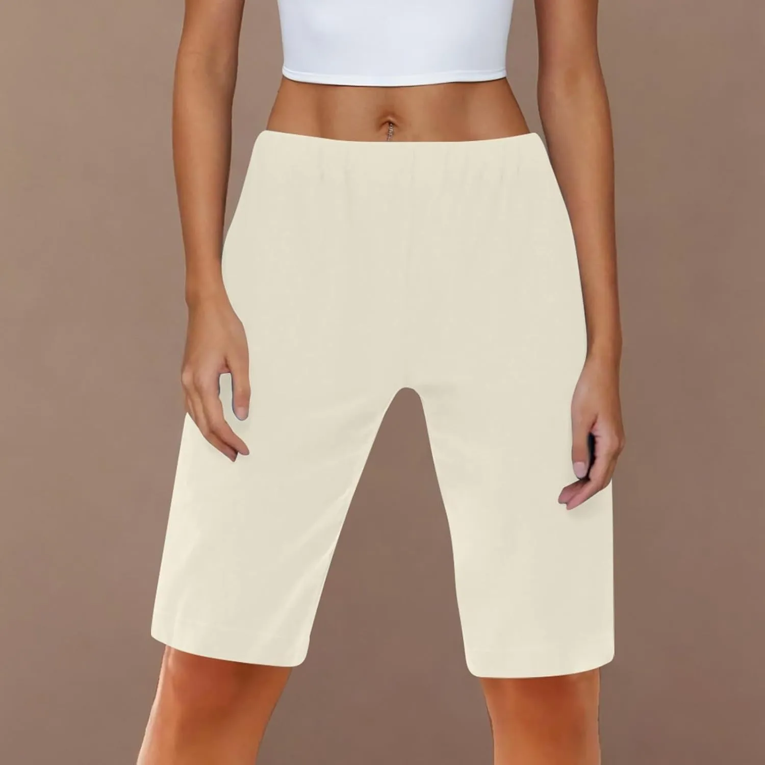 Women's Linen Bermuda Shorts Loose Fit Elastic Waist Drawstring Wide Leg Shorts Summer Casual Beach Outfits with Pocket