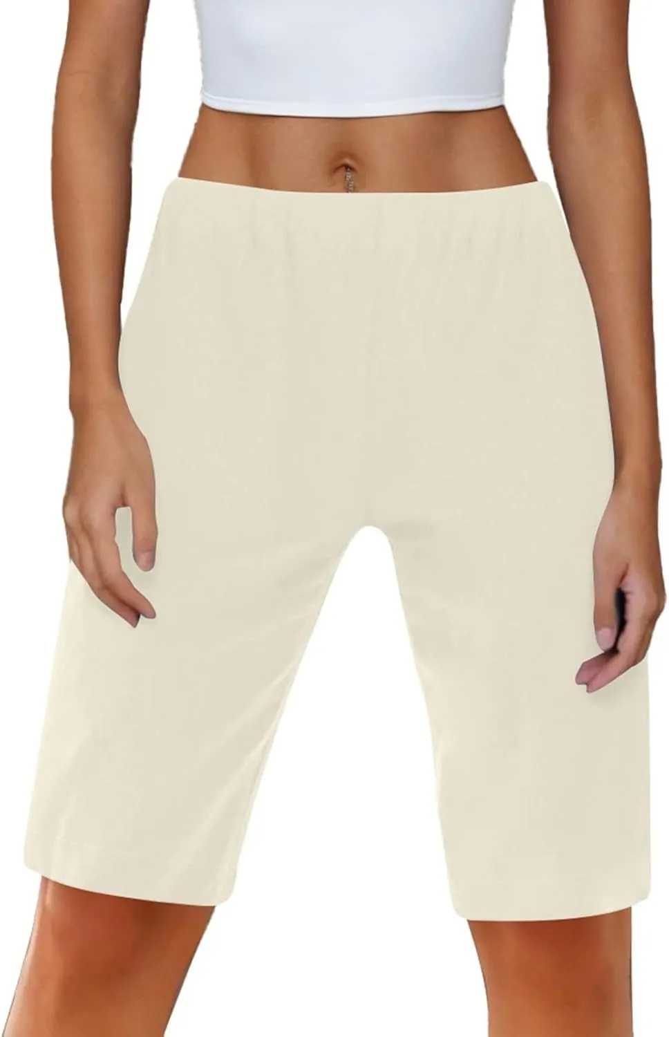 Women's Linen Bermuda Shorts Loose Fit Elastic Waist Drawstring Wide Leg Shorts Summer Casual Beach Outfits with Pocket