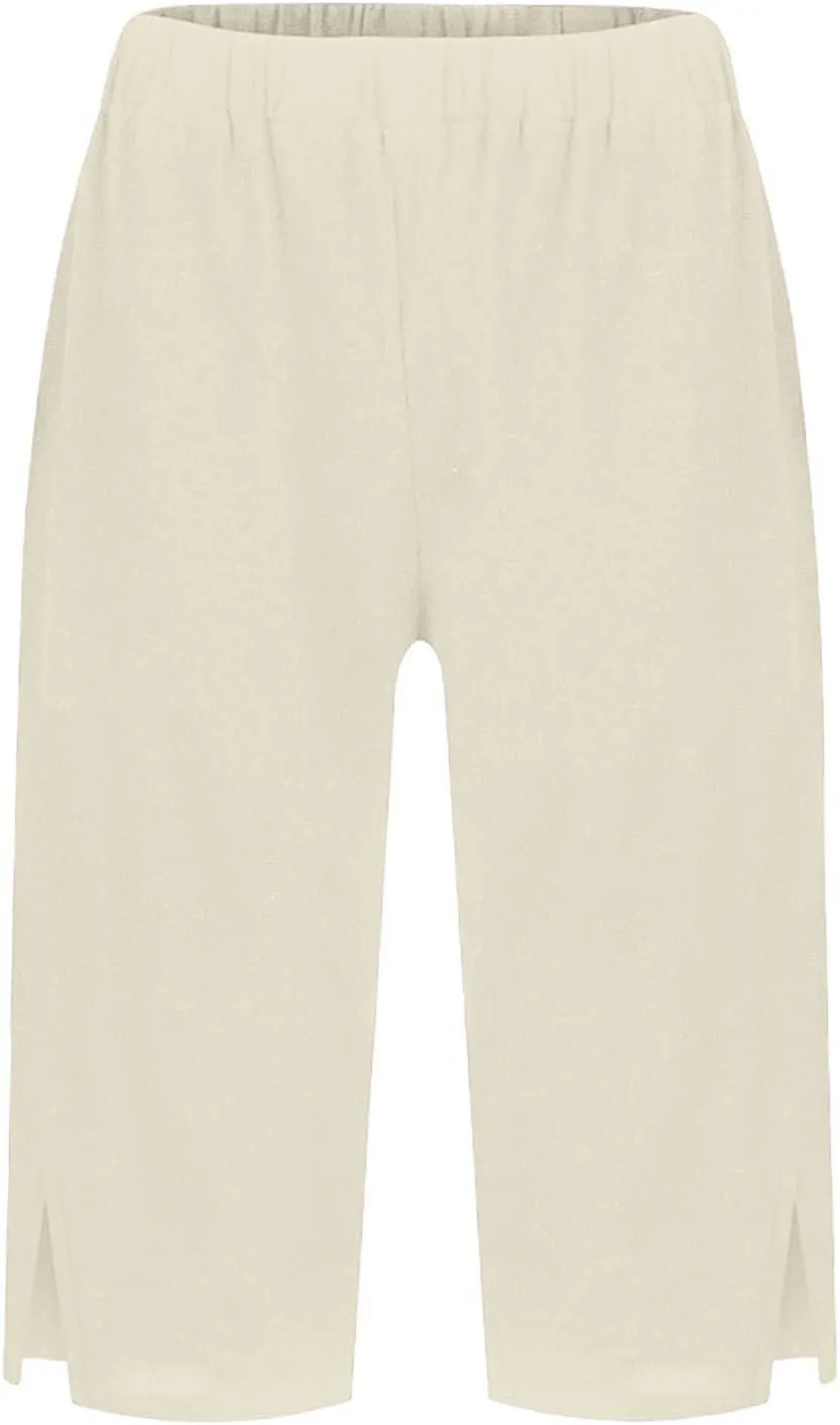 Women's Linen Bermuda Shorts Loose Fit Elastic Waist Drawstring Wide Leg Shorts Summer Casual Beach Outfits with Pocket