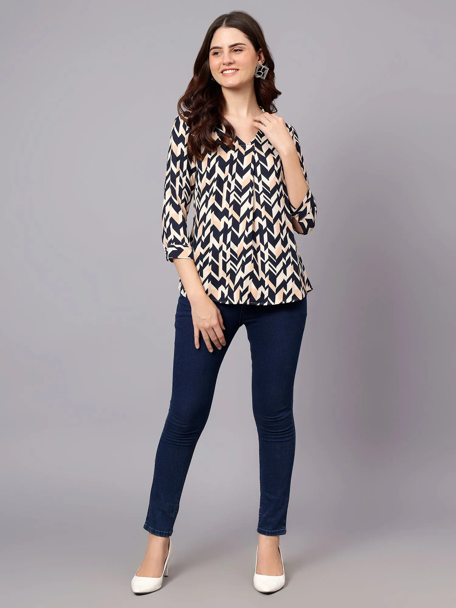 Women's Mulicolor Geometric Print Casual Top