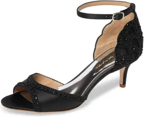 XYD Women's Sandals, Chic Peep Toe, D'Orsay Kitten Low Heels, Rhinestone Studs, Ankle Strap Satin Shoes for Wedding Ballroom