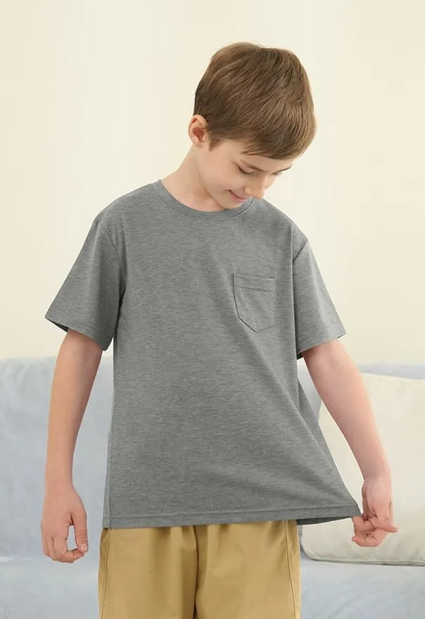 ZDC Boys Short Sleeve T Shirts Kids Summer Crewneck Tops Basic Tees with Pockets 5-14 Years