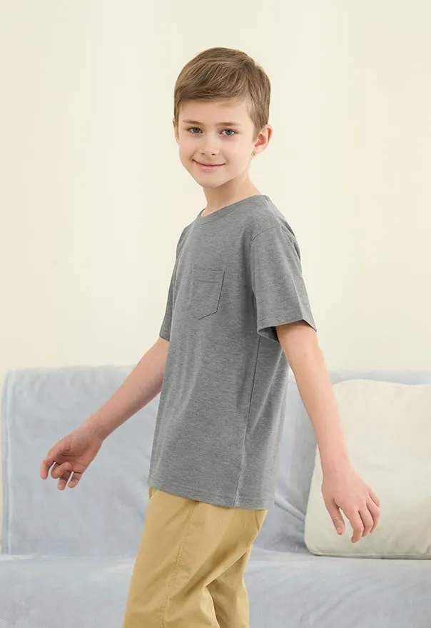 ZDC Boys Short Sleeve T Shirts Kids Summer Crewneck Tops Basic Tees with Pockets 5-14 Years