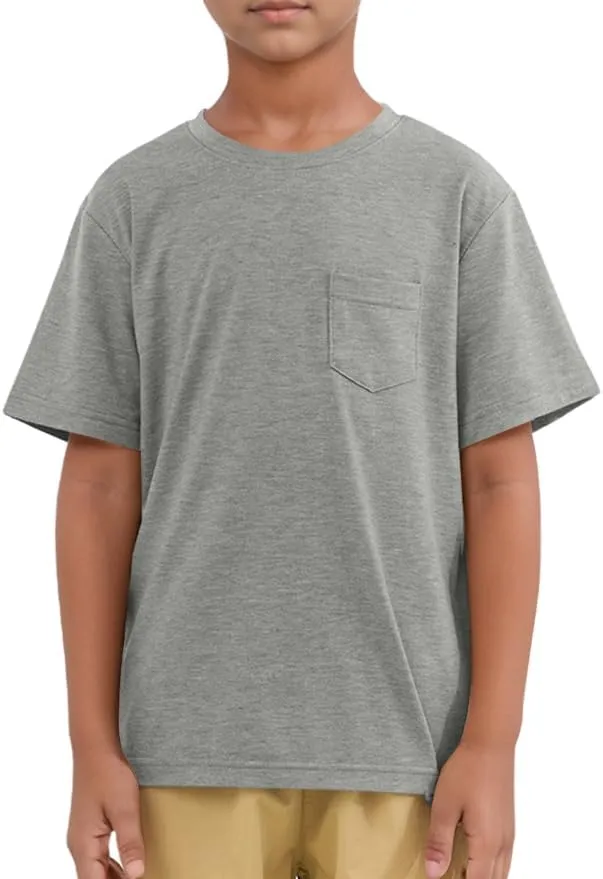 ZDC Boys Short Sleeve T Shirts Kids Summer Crewneck Tops Basic Tees with Pockets 5-14 Years