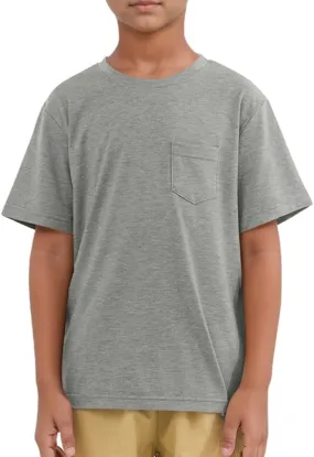 ZDC Boys Short Sleeve T Shirts Kids Summer Crewneck Tops Basic Tees with Pockets 5-14 Years